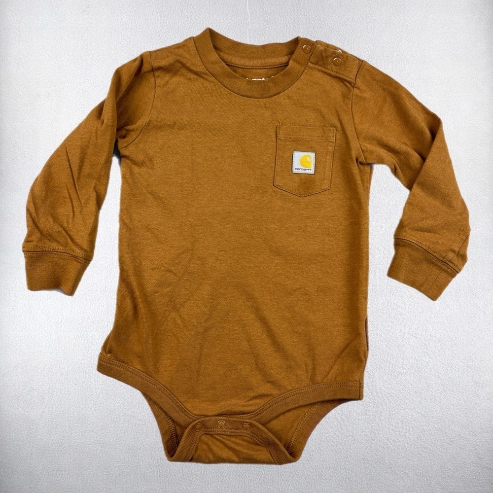 Carhartt Bodysuit Kids 18M Brown Long Sleeve Pocket Snap Shoulder TK5002
